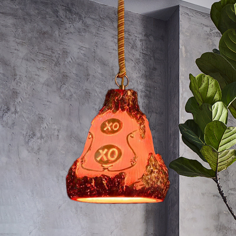 Wine Bottle Resin Pendant Lighting Vintage 1 Head Bar Hanging Ceiling Lamp in Red/Pink/Yellow with Rope Cord Red Clearhalo 'Ceiling Lights' 'Industrial Pendants' 'Industrial' 'Middle Century Pendants' 'Pendant Lights' 'Pendants' 'Tiffany' Lighting' 537460