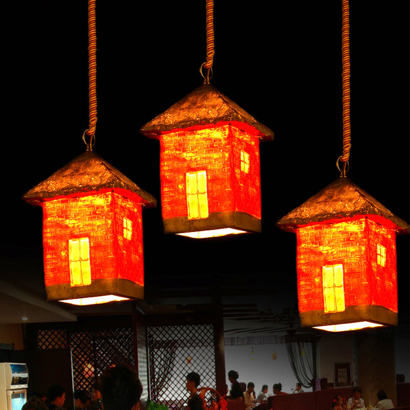 Resin House Suspension Light Antiqued 1 Bulb Restaurant Ceiling Hang Fixture in Red Red Clearhalo 'Ceiling Lights' 'Industrial Pendants' 'Industrial' 'Middle Century Pendants' 'Pendant Lights' 'Pendants' 'Tiffany' Lighting' 537463