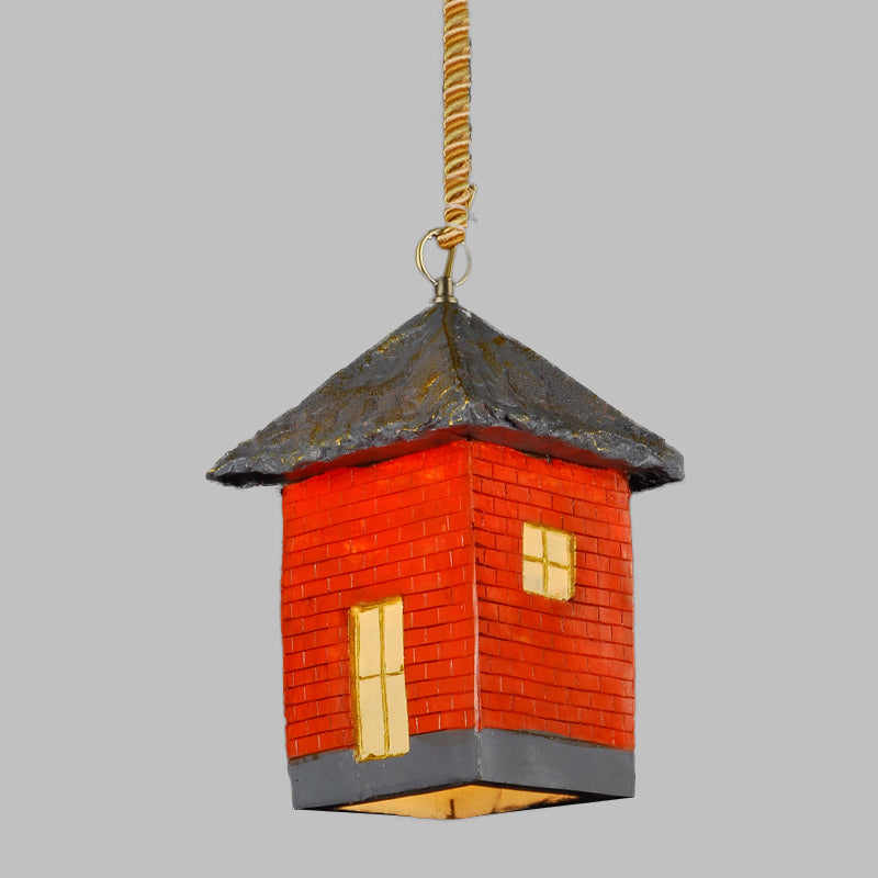 Resin House Suspension Light Antiqued 1 Bulb Restaurant Ceiling Hang Fixture in Red Clearhalo 'Ceiling Lights' 'Industrial Pendants' 'Industrial' 'Middle Century Pendants' 'Pendant Lights' 'Pendants' 'Tiffany' Lighting' 537466
