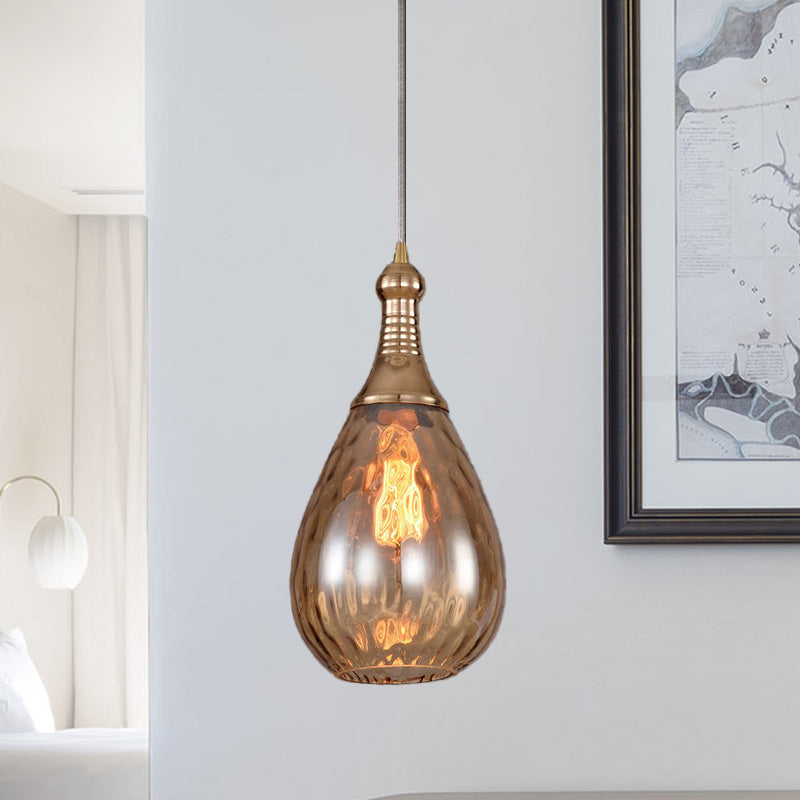 1-Head Hanging Light Fixture Vintage Teardrop Amber Water Glass Ceiling Pendant Lamp for Stairway Amber Clearhalo 'Ceiling Lights' 'Chandeliers' 'Glass shade' 'Glass' 'Industrial Pendants' 'Industrial' 'Middle Century Pendants' 'Pendant Lights' 'Pendants' 'Tiffany' Lighting' 537473