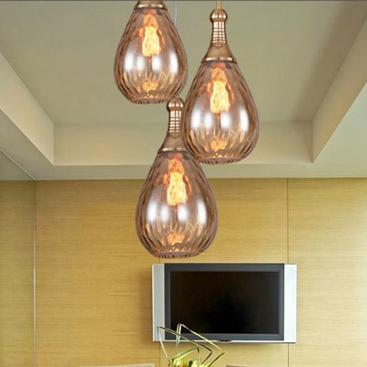 1-Head Hanging Light Fixture Vintage Teardrop Amber Water Glass Ceiling Pendant Lamp for Stairway Clearhalo 'Ceiling Lights' 'Chandeliers' 'Glass shade' 'Glass' 'Industrial Pendants' 'Industrial' 'Middle Century Pendants' 'Pendant Lights' 'Pendants' 'Tiffany' Lighting' 537474
