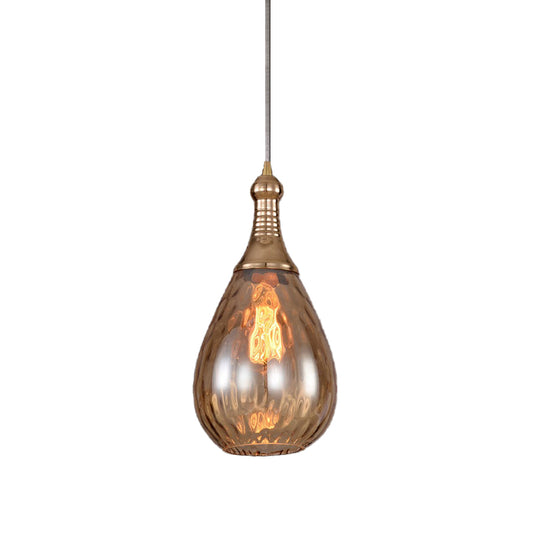 1-Head Hanging Light Fixture Vintage Teardrop Amber Water Glass Ceiling Pendant Lamp for Stairway Clearhalo 'Ceiling Lights' 'Chandeliers' 'Glass shade' 'Glass' 'Industrial Pendants' 'Industrial' 'Middle Century Pendants' 'Pendant Lights' 'Pendants' 'Tiffany' Lighting' 537475