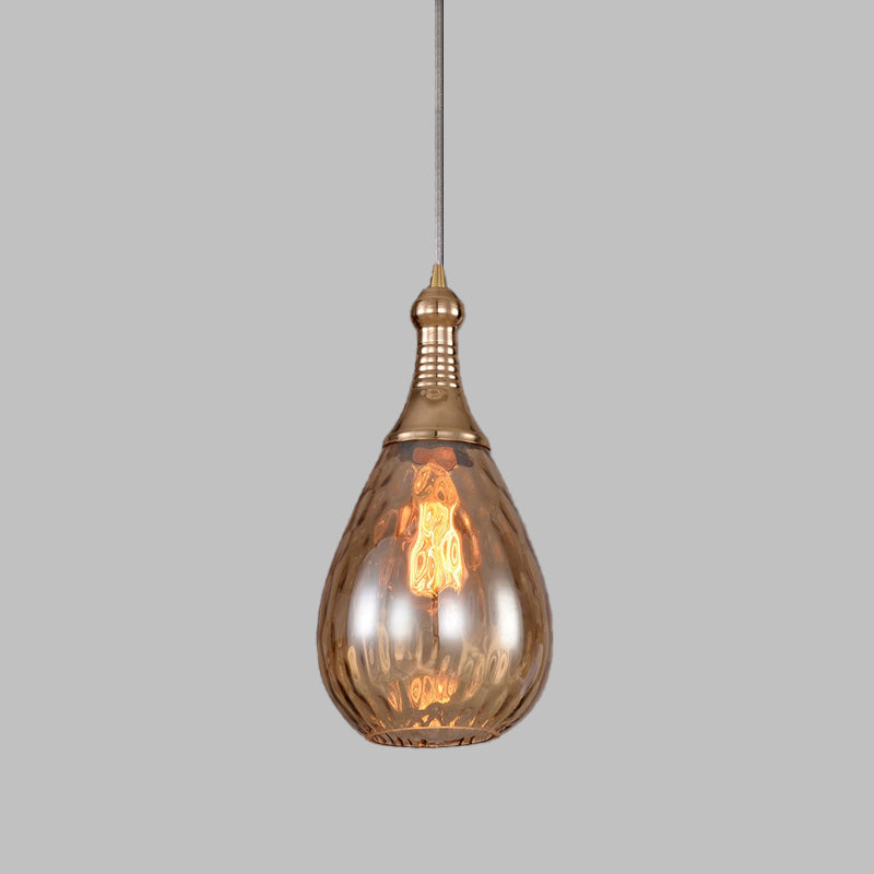 1-Head Hanging Light Fixture Vintage Teardrop Amber Water Glass Ceiling Pendant Lamp for Stairway Clearhalo 'Ceiling Lights' 'Chandeliers' 'Glass shade' 'Glass' 'Industrial Pendants' 'Industrial' 'Middle Century Pendants' 'Pendant Lights' 'Pendants' 'Tiffany' Lighting' 537476