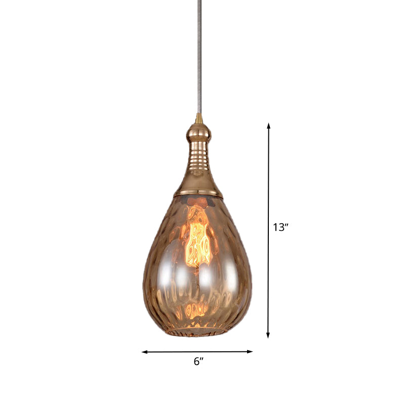1-Head Hanging Light Fixture Vintage Teardrop Amber Water Glass Ceiling Pendant Lamp for Stairway Clearhalo 'Ceiling Lights' 'Chandeliers' 'Glass shade' 'Glass' 'Industrial Pendants' 'Industrial' 'Middle Century Pendants' 'Pendant Lights' 'Pendants' 'Tiffany' Lighting' 537477