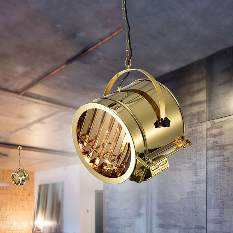 Stainless Steel Gold Pendant Light Fixture Drum 1-Head Art Deco Spotlight with Handle for Office Gold Clearhalo 'Art Deco Pendants' 'Cast Iron' 'Ceiling Lights' 'Ceramic' 'Crystal' 'Industrial Pendants' 'Industrial' 'Metal' 'Middle Century Pendants' 'Pendant Lights' 'Pendants' 'Tiffany' Lighting' 537509