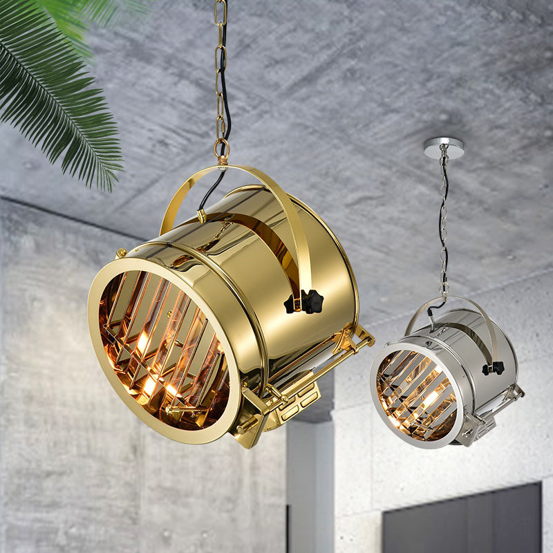 Stainless Steel Gold Pendant Light Fixture Drum 1-Head Art Deco Spotlight with Handle for Office Clearhalo 'Art Deco Pendants' 'Cast Iron' 'Ceiling Lights' 'Ceramic' 'Crystal' 'Industrial Pendants' 'Industrial' 'Metal' 'Middle Century Pendants' 'Pendant Lights' 'Pendants' 'Tiffany' Lighting' 537510