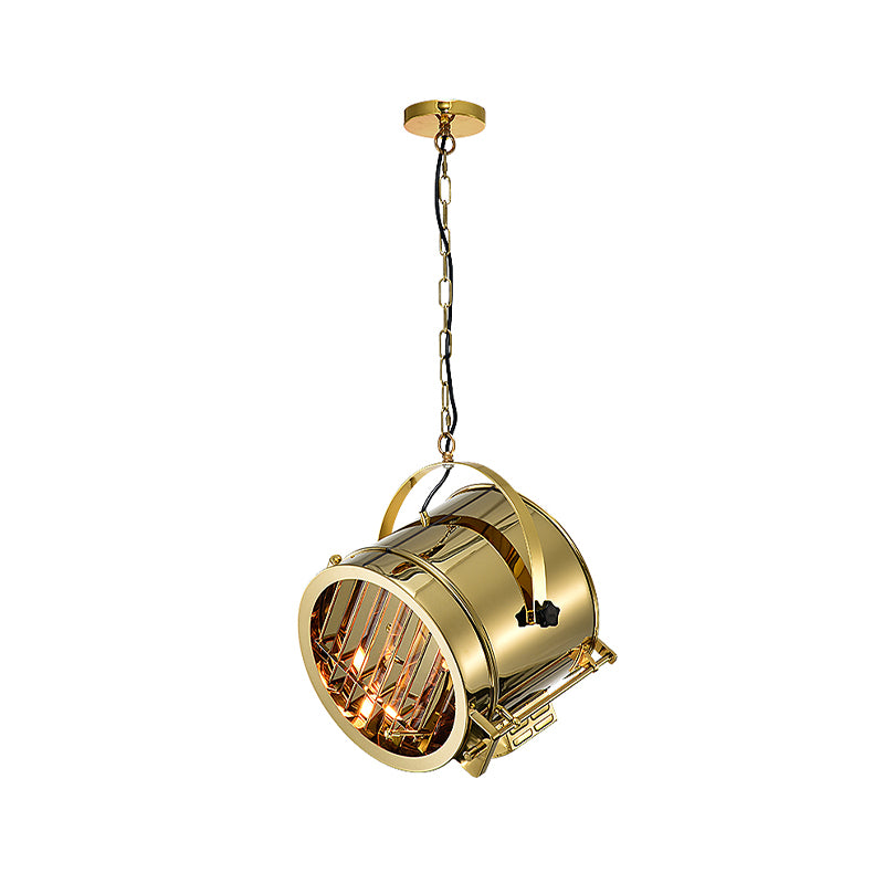 Stainless Steel Gold Pendant Light Fixture Drum 1-Head Art Deco Spotlight with Handle for Office Clearhalo 'Art Deco Pendants' 'Cast Iron' 'Ceiling Lights' 'Ceramic' 'Crystal' 'Industrial Pendants' 'Industrial' 'Metal' 'Middle Century Pendants' 'Pendant Lights' 'Pendants' 'Tiffany' Lighting' 537512