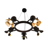 5 Lights Pendant Chandelier Art Deco Camera Metallic Hanging Ceiling Lamp in Black with Ring Design Clearhalo 'Cast Iron' 'Ceiling Lights' 'Chandeliers' 'Industrial Chandeliers' 'Industrial' 'Metal' 'Middle Century Chandeliers' 'Rustic Chandeliers' 'Tiffany' Lighting' 537521