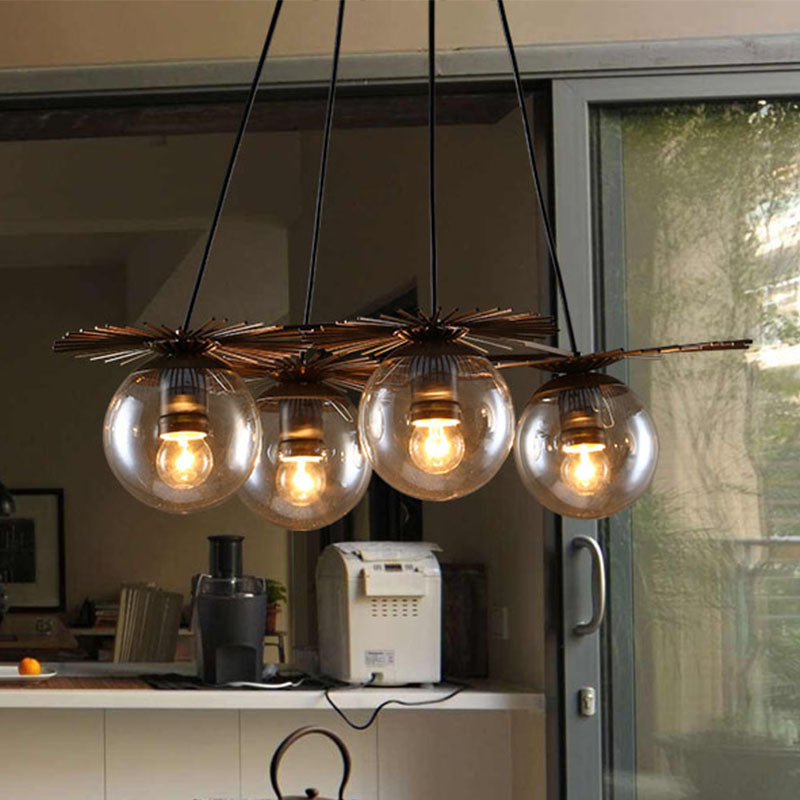 4 Bulbs Ceiling Chandelier Industrial Coffee House Pendant Light Fixture with Globe Amber Glass Shade Amber Clearhalo 'Ceiling Lights' 'Chandeliers' 'Glass shade' 'Glass' 'Industrial Chandeliers' 'Industrial' 'Middle Century Chandeliers' 'Tiffany' Lighting' 537529