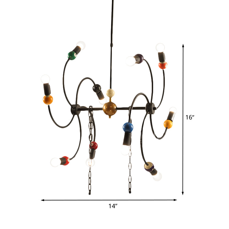 Windmill Iron Hanging Light Kit Industrial 10-Light Restaurant Chandelier in Black with Billiard Deco and Chain Clearhalo 'Cast Iron' 'Ceiling Lights' 'Chandeliers' 'Industrial Chandeliers' 'Industrial' 'Metal' 'Middle Century Chandeliers' 'Rustic Chandeliers' 'Tiffany' Lighting' 537554