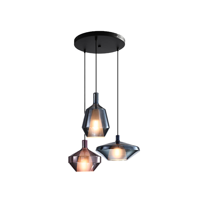 Industrial Wine Bottle Cluster Pendant Light 3 Lights Thickened Glass Hanging Ceiling Lamp in Black Clearhalo 'Ceiling Lights' 'Glass shade' 'Glass' 'Industrial Pendants' 'Industrial' 'Middle Century Pendants' 'Pendant Lights' 'Pendants' 'Tiffany' Lighting' 537599