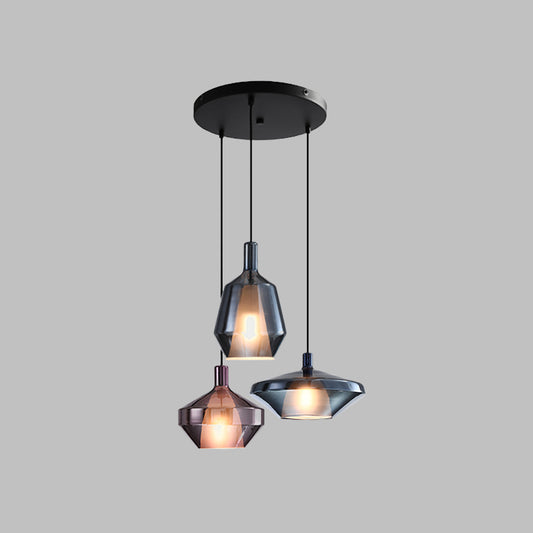Industrial Wine Bottle Cluster Pendant Light 3 Lights Thickened Glass Hanging Ceiling Lamp in Black Clearhalo 'Ceiling Lights' 'Glass shade' 'Glass' 'Industrial Pendants' 'Industrial' 'Middle Century Pendants' 'Pendant Lights' 'Pendants' 'Tiffany' Lighting' 537600