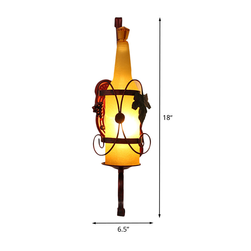 1 Head Bottle Sconce Lighting Vintage Copper Yellow Glass Wall-Mount Lamp Fixture with Wine Rack Design Clearhalo 'Cast Iron' 'Glass' 'Industrial wall lights' 'Industrial' 'Middle century wall lights' 'Modern' 'Tiffany' 'Traditional wall lights' 'Wall Lamps & Sconces' 'Wall Lights' Lighting' 537651