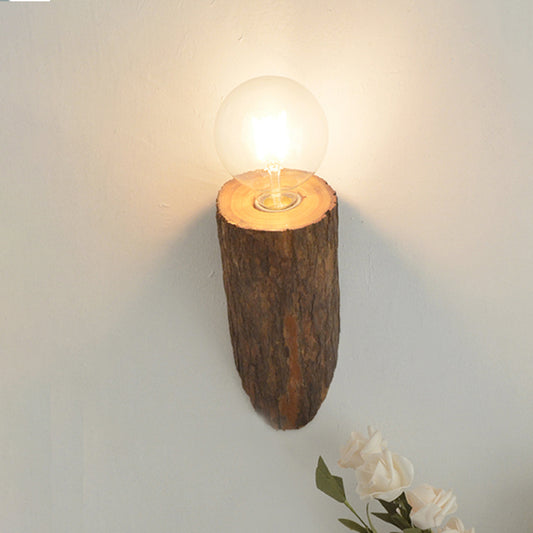 Chamfered Tube Wood Wall Lighting Fixture Countryside 1-Head Living Room Wall Mount Sconce in Brown Clearhalo 'Industrial wall lights' 'Industrial' 'Middle century wall lights' 'Rustic wall lights' 'Tiffany' 'Wall Lamps & Sconces' 'Wall Lights' Lighting' 537669