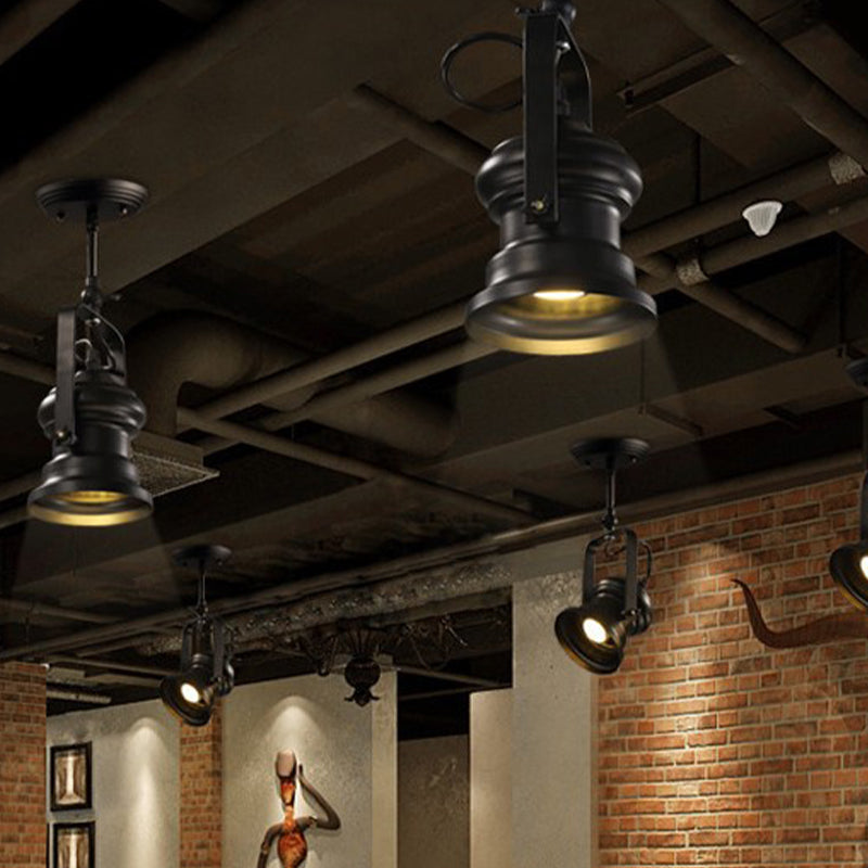 Industrial Style Camera Semi Flush Light Fixture 1-Light Metal Spotlight Flush Mount Lamp in Black with Handle Black Clearhalo 'Ceiling Lights' 'Close To Ceiling Lights' 'Close to ceiling' 'Semi-flushmount' Lighting' 537693