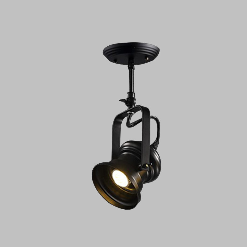 Industrial Style Camera Semi Flush Light Fixture 1-Light Metal Spotlight Flush Mount Lamp in Black with Handle Clearhalo 'Ceiling Lights' 'Close To Ceiling Lights' 'Close to ceiling' 'Semi-flushmount' Lighting' 537696