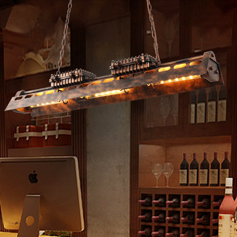 Rust Linear Island Lighting Fixture Vintage Metal 6 Heads Bar Ceiling Pendant Lamp Rust Clearhalo 'Ceiling Lights' 'Island Lights' Lighting' 537708