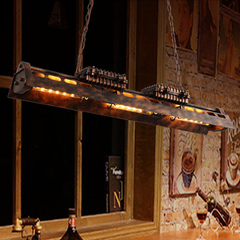 Rust Linear Island Lighting Fixture Vintage Metal 6 Heads Bar Ceiling Pendant Lamp Clearhalo 'Ceiling Lights' 'Island Lights' Lighting' 537709