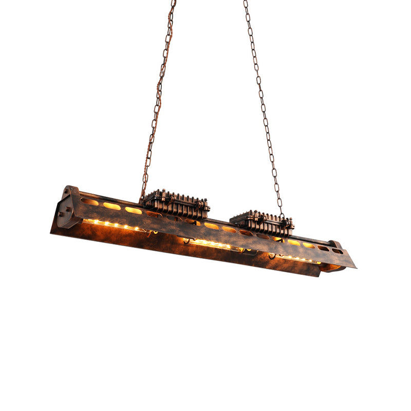 Rust Linear Island Lighting Fixture Vintage Metal 6 Heads Bar Ceiling Pendant Lamp Clearhalo 'Ceiling Lights' 'Island Lights' Lighting' 537711