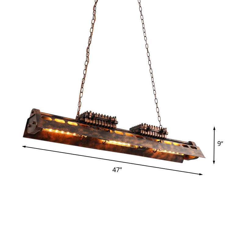 Rust Linear Island Lighting Fixture Vintage Metal 6 Heads Bar Ceiling Pendant Lamp Clearhalo 'Ceiling Lights' 'Island Lights' Lighting' 537712