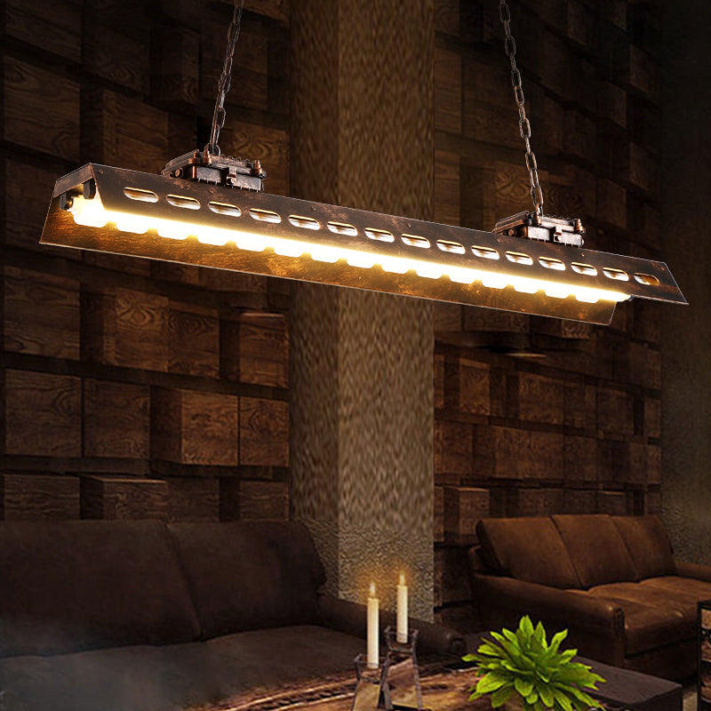 Rectangle Restaurant Island Lighting Antiqued Iron 2 Bulbs Rust Finish Ceiling Hang Fixture Clearhalo 'Ceiling Lights' 'Island Lights' Lighting' 537714