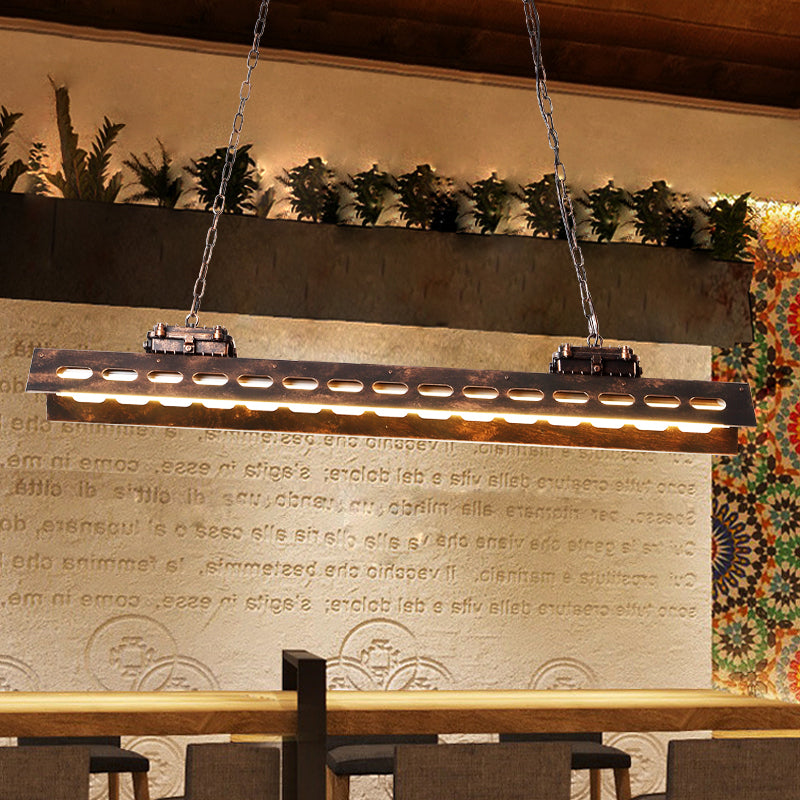 Rust Light Fixture Rectangular Rectangle Restaurant Island Lighting Antiqued Iron 2 Bulbs Rust Finish ...
