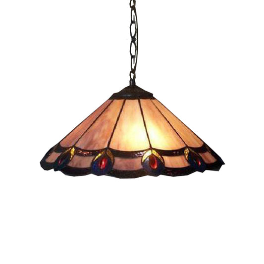 12"/16" Wide Tapered Pendant Lamp Tiffany-Style 1 Bulb Purple Stained Art Glass Hanging Light Fixture for Dining Room Clearhalo 'Ceiling Lights' 'Industrial' 'Middle Century Pendants' 'Pendant Lights' 'Pendants' 'Tiffany close to ceiling' 'Tiffany Pendants' 'Tiffany' Lighting' 54059