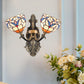 2 Lights Wall Mounted Light Mediterranean Dome/Flower Stained Art Glass Sconce in Red/Pink/Orange for Bedroom Clearhalo 'Industrial' 'Middle century wall lights' 'Tiffany wall lights' 'Tiffany' 'Wall Lamps & Sconces' 'Wall Lights' Lighting' 541535