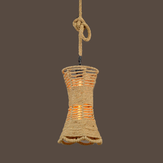 12"/16" W Rope Cage Shade Hanging Fixture Lodge Stylish 1 Head Restaurant Pendant Light in Beige Beige 16" Clearhalo 'Ceiling Lights' 'Industrial Pendants' 'Industrial' 'Middle Century Pendants' 'Pendant Lights' 'Pendants' 'Tiffany' Lighting' 5431