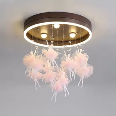 Romantic Round Canopy Ceiling Light with Ballet Deco Acrylic LED Flush Mount Light for Kid Bedroom Pink Clearhalo 'Ceiling Lights' 'Close To Ceiling Lights' 'Close to ceiling' 'Flush mount' Lighting' 54459