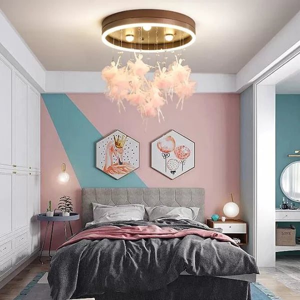 Romantic Round Canopy Ceiling Light with Ballet Deco Acrylic LED Flush Mount Light for Kid Bedroom Clearhalo 'Ceiling Lights' 'Close To Ceiling Lights' 'Close to ceiling' 'Flush mount' Lighting' 54460