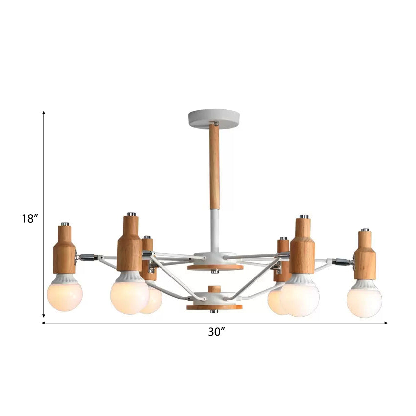 Wood Open Bulb Chandelier Nordic Style Hanging Light in White for Living Room Clearhalo 'Ceiling Lights' 'Chandeliers' Lighting' options 54727