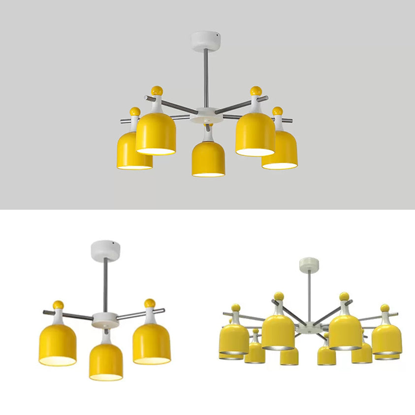 Living Room Kindergarten Hanging Light with Cup Shade Metal Macaron Yellow Chandelier Clearhalo 'Ceiling Lights' 'Chandeliers' Lighting' options 54829