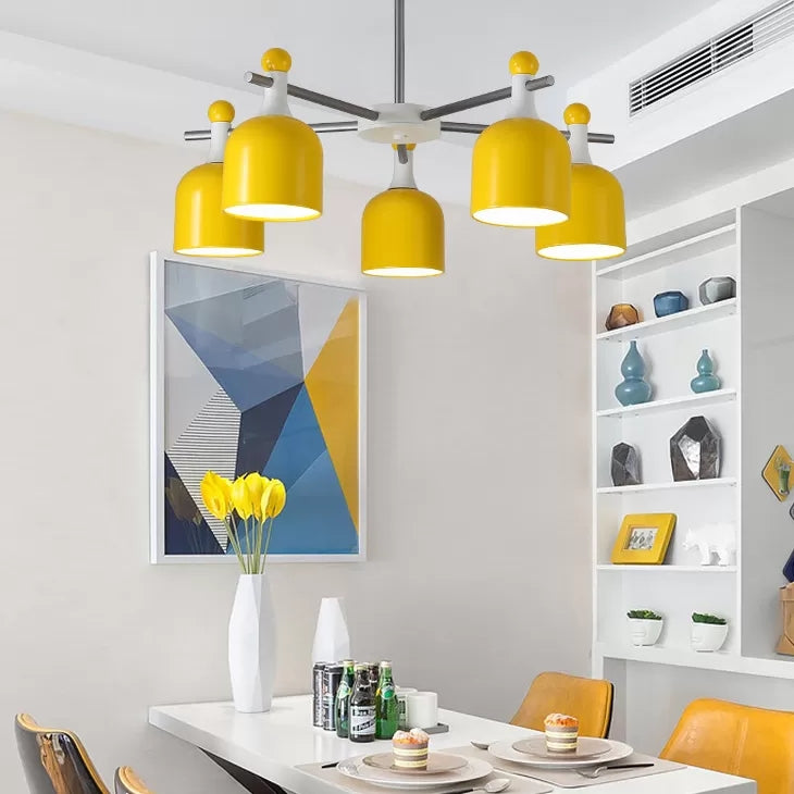 Living Room Kindergarten Hanging Light with Cup Shade Metal Macaron Yellow Chandelier Clearhalo 'Ceiling Lights' 'Chandeliers' Lighting' options 54832