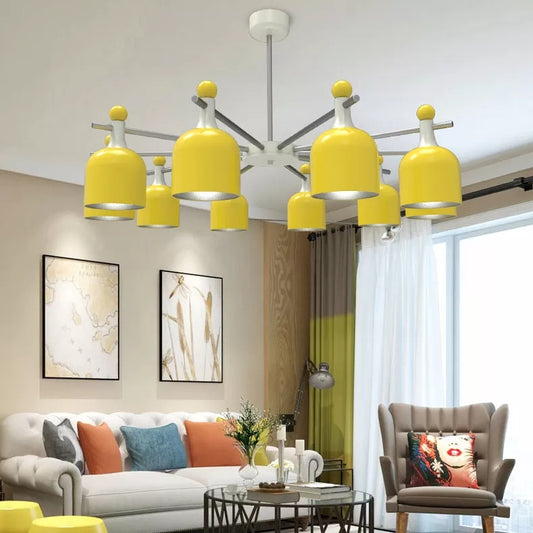 Living Room Kindergarten Hanging Light with Cup Shade Metal Macaron Yellow Chandelier Clearhalo 'Ceiling Lights' 'Chandeliers' Lighting' options 54834
