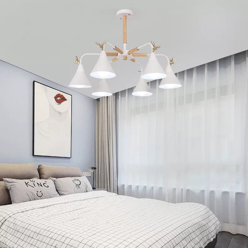 Metal Conical Pendant Light with Antlers Dining Room 6 Lights Macaron Chandelier Clearhalo 'Ceiling Lights' 'Chandeliers' Lighting' options 54902