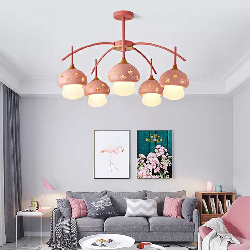 Metal Cartoon Mushroom Chandelier 5 Heads Kids Suspension Light for Girls Boys Bedroom Clearhalo 'Ceiling Lights' 'Chandeliers' Lighting' options 54940