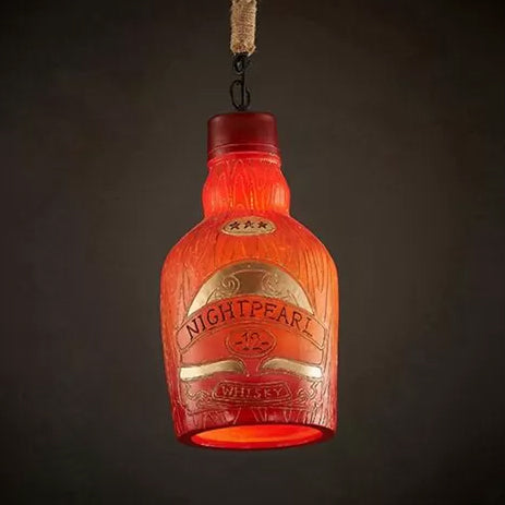 Wine Bottle Restaurant Pendant Lighting Antique Style Glass 1 Light Adjustable Red/Yellow Hanging Lamp Red Clearhalo 'Ceiling Lights' 'Glass shade' 'Glass' 'Industrial Pendants' 'Industrial' 'Middle Century Pendants' 'Pendant Lights' 'Pendants' 'Tiffany' Lighting' 5498