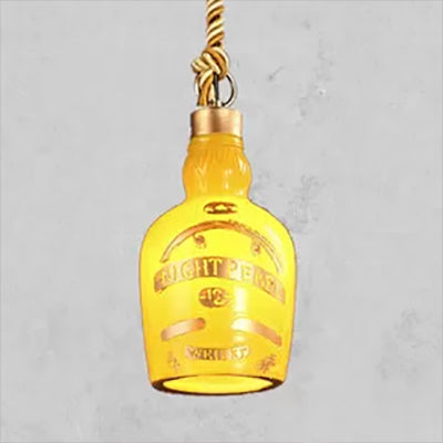 Wine Bottle Restaurant Pendant Lighting Antique Style Glass 1 Light Adjustable Red/Yellow Hanging Lamp Clearhalo 'Ceiling Lights' 'Glass shade' 'Glass' 'Industrial Pendants' 'Industrial' 'Middle Century Pendants' 'Pendant Lights' 'Pendants' 'Tiffany' Lighting' 5499