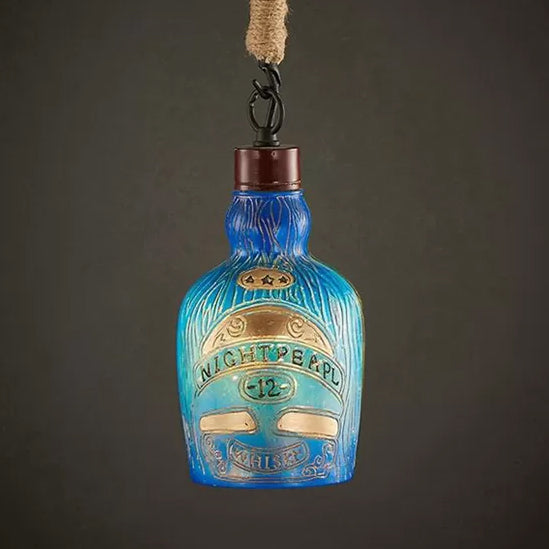 Wine Bottle Restaurant Pendant Lighting Antique Style Glass 1 Light Adjustable Red/Yellow Hanging Lamp Blue Clearhalo 'Ceiling Lights' 'Glass shade' 'Glass' 'Industrial Pendants' 'Industrial' 'Middle Century Pendants' 'Pendant Lights' 'Pendants' 'Tiffany' Lighting' 5500