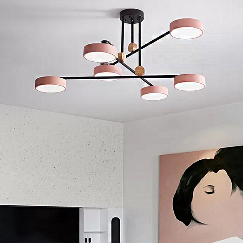 Macaron Stacked Chandelier with Round Shade Acrylic 6-Light Hanging Light for Cafe Clearhalo 'Ceiling Lights' 'Chandeliers' Lighting' options 55210