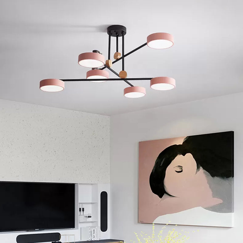 Macaron Stacked Chandelier with Round Shade Acrylic 6-Light Hanging Light for Cafe Clearhalo 'Ceiling Lights' 'Chandeliers' Lighting' options 55211