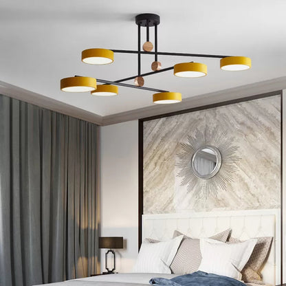 Macaron Stacked Chandelier with Round Shade Acrylic 6-Light Hanging Light for Cafe Yellow Clearhalo 'Ceiling Lights' 'Chandeliers' Lighting' options 55214_55a7690c-a371-4943-be05-3530c8602945