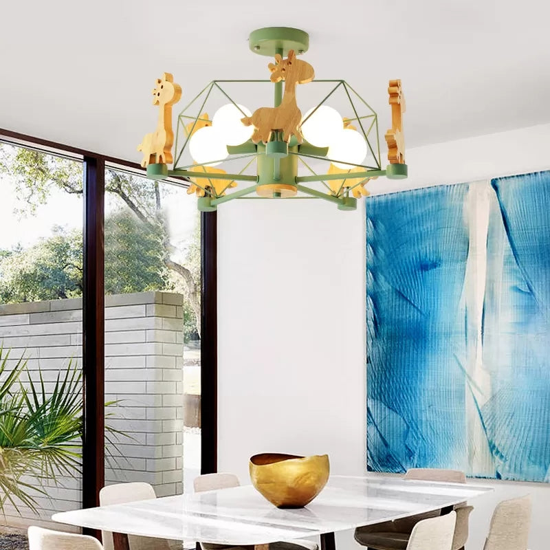 Wire Frame Semi Flush Mount Light with Giraffe 5 Heads Kids Metallic Ceiling Lamp for Child Bedroom Clearhalo 'Ceiling Lights' 'Chandeliers' Lighting' options 55238