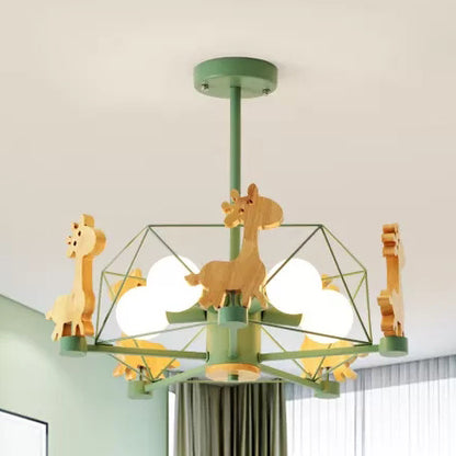 Wire Frame Semi Flush Mount Light with Giraffe 5 Heads Kids Metallic Ceiling Lamp for Child Bedroom Green B Clearhalo 'Ceiling Lights' 'Chandeliers' Lighting' options 55240_196914b9-5137-4f4d-a04a-efbaf4a21b07