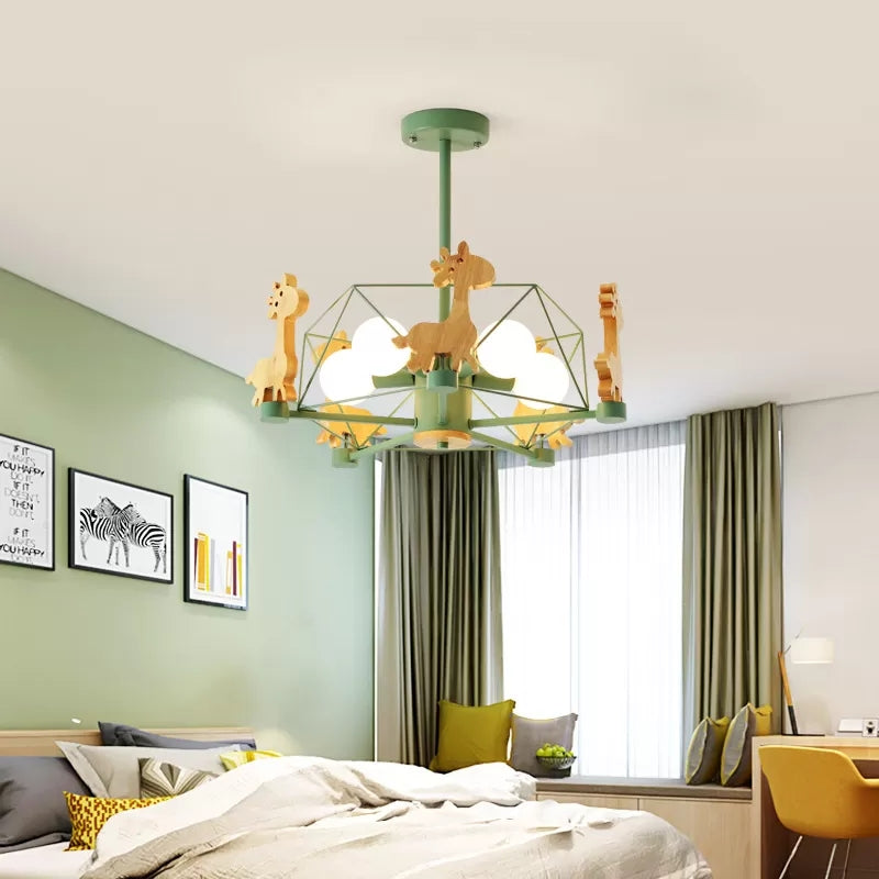 Wire Frame Semi Flush Mount Light with Giraffe 5 Heads Kids Metallic Ceiling Lamp for Child Bedroom Clearhalo 'Ceiling Lights' 'Chandeliers' Lighting' options 55241