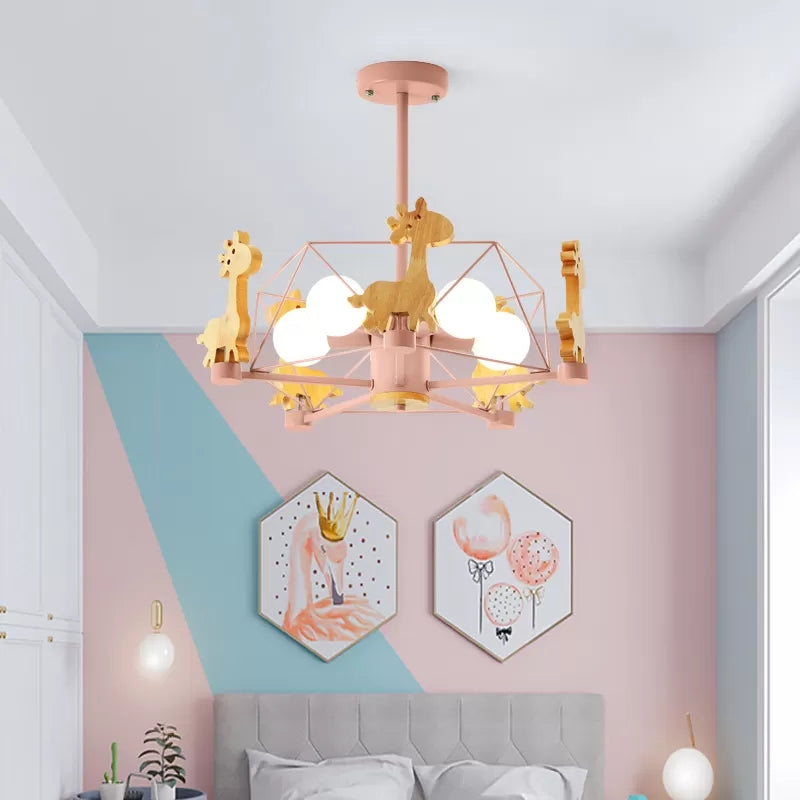 Wire Frame Semi Flush Mount Light with Giraffe 5 Heads Kids Metallic Ceiling Lamp for Child Bedroom Clearhalo 'Ceiling Lights' 'Chandeliers' Lighting' options 55246