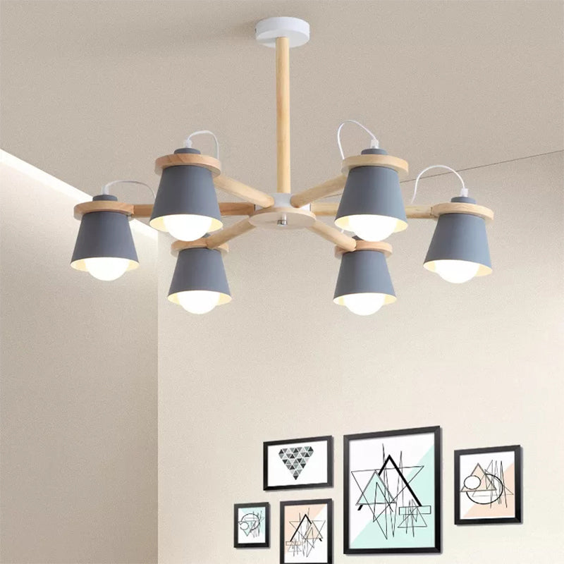 6 Lights Bucket Shade Chandelier Macaron Metal Ceiling Pendant Light for Kindergarten Clearhalo 'Ceiling Lights' 'Chandeliers' Lighting' options 55253
