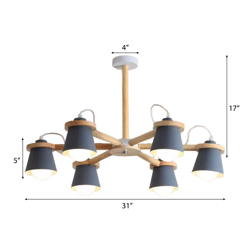 6 Lights Bucket Shade Chandelier Macaron Metal Ceiling Pendant Light for Kindergarten Clearhalo 'Ceiling Lights' 'Chandeliers' Lighting' options 55256