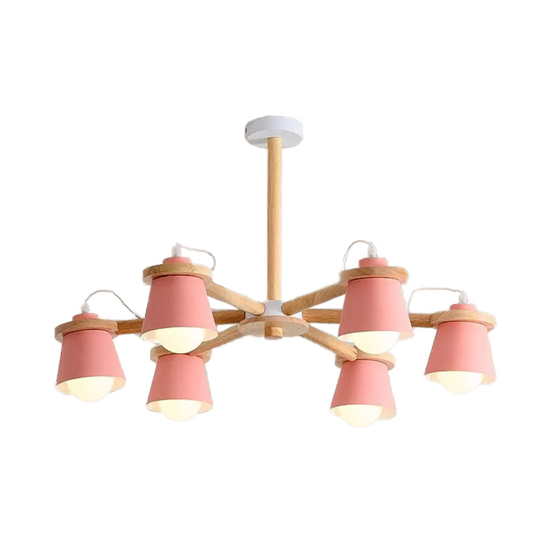 6 Lights Bucket Shade Chandelier Macaron Metal Ceiling Pendant Light for Kindergarten Clearhalo 'Ceiling Lights' 'Chandeliers' Lighting' options 55257